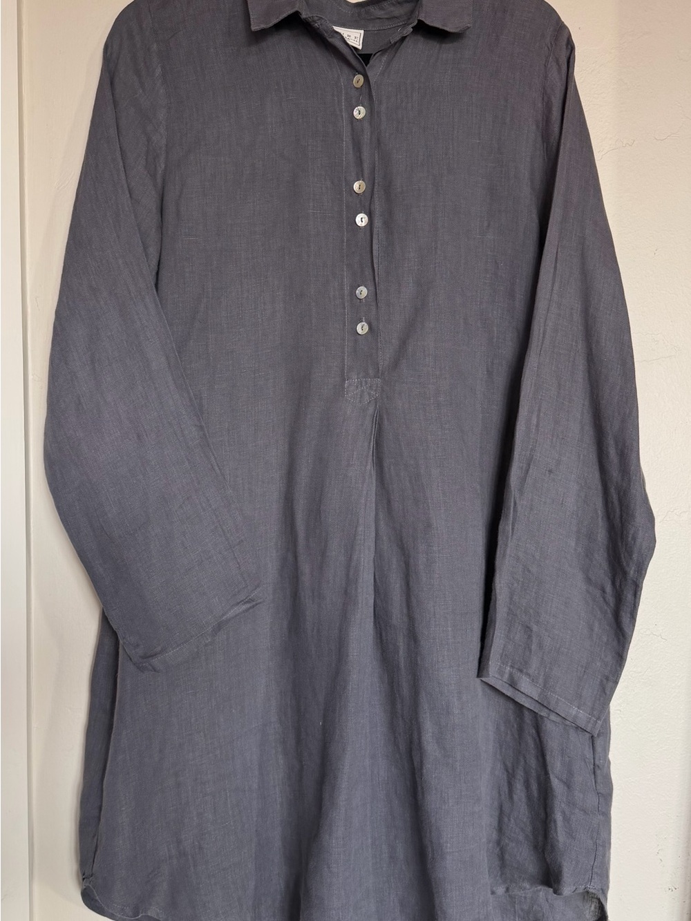 Pure Match, XL, linen, Long Sleeve Button Pullover Shirt Dress - Slate Gray